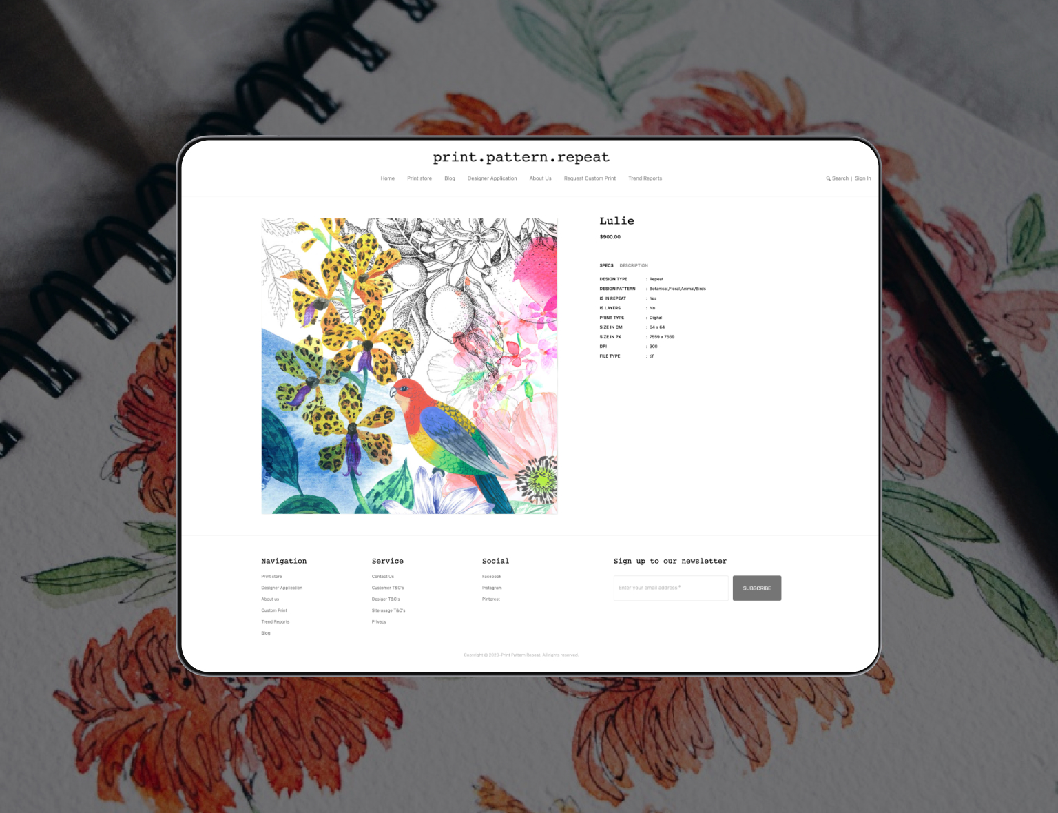 print pattern product description page 